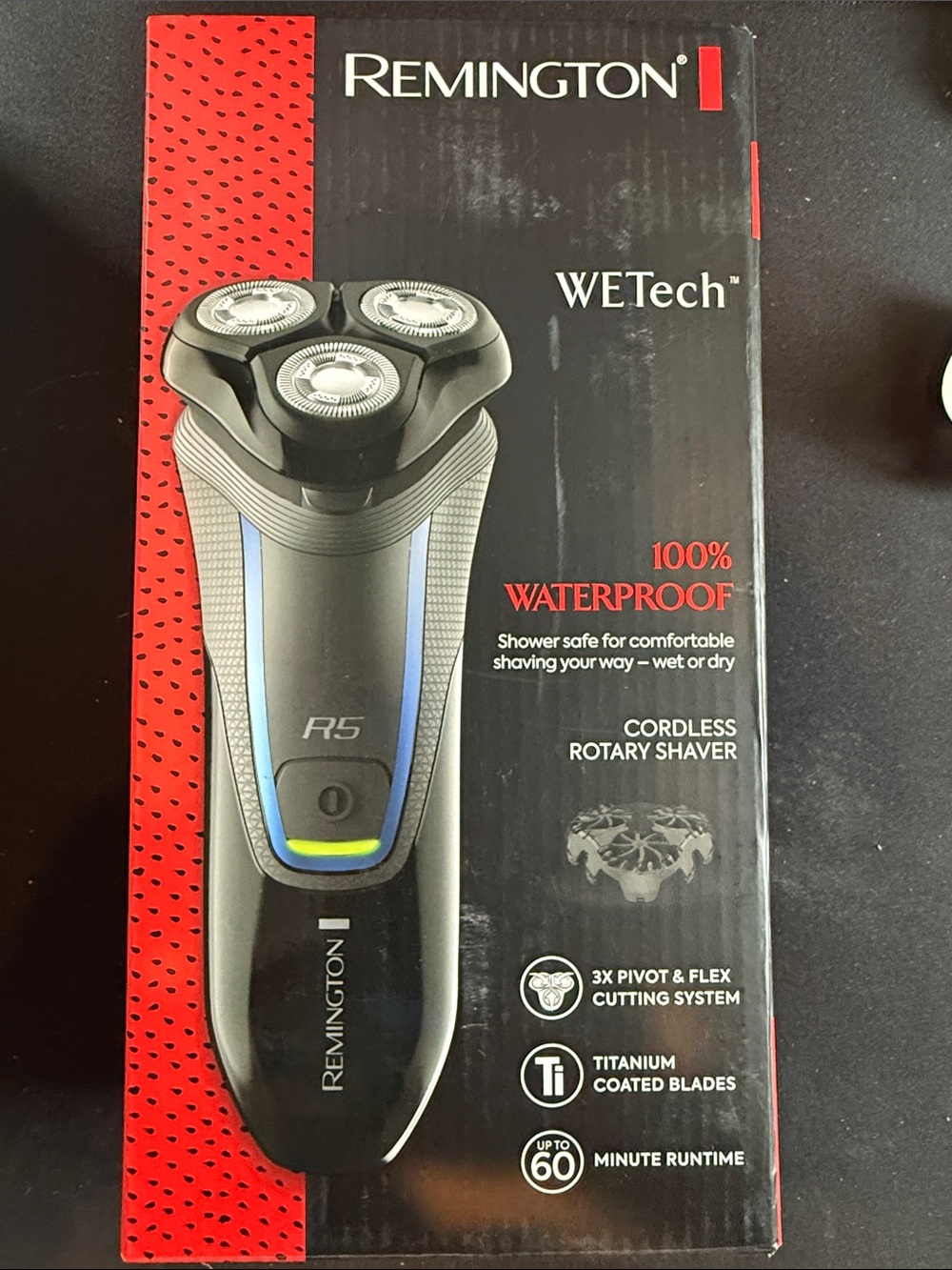 Remington R5 Cordless Rotary Shaver in Black & Blue with Yellow Accent